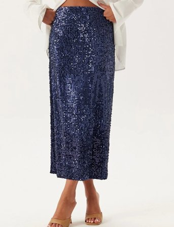 Bubbleroom Sequin A-Line Midi Skirt - Blue - 32-34