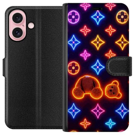 Yhteensopiva Lompakkokotelo Apple Apple iPhone 16 Neonvärisellä ylellisellä kuviolla, jossa hehkuvia nalleja pop-taide-esteetiikassa