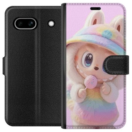 Google Pixel 7a Plånboksfodral Kawaii regnbågskaraktär med stora glittrande ögon, pastellfärgad fluffig outfit och söt klubba som skapar ett cha