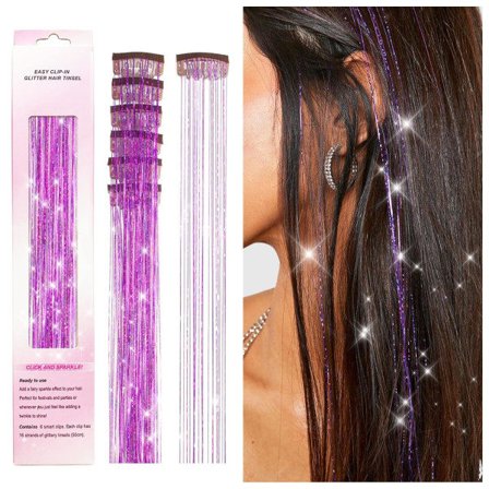 Clip in Hair Tinsel Kit, 6-pakke Glitter Fairy Tinsel Hårextensions 20 tommer glitrende hårglitter Varmebestandig (sølv)