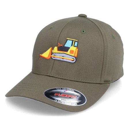 Kiddo Cap - Grön flexfit Keps - Kids Bulldozer Truck Olive Flexfit @ Hatstore