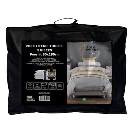 Sängkläder och uppsättning 5 delar THALES senap för säng 90x190 cm, av Soleil d'ocre