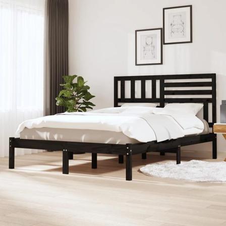 Vidaxl Sängram Svart Massiv Furu 140x190 Cm Svart