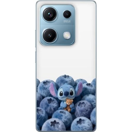 Kompatibelt Mobildeksel til Xiaomi Xiaomi Redmi Note 14S Søt blå karakter blant blåbær med bamse i mykt og lekent illustrasjon