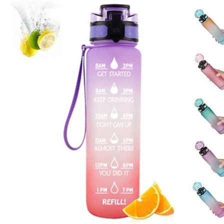 Motivational Water Bottle with Time Marker & Straw