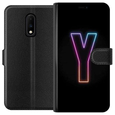 Kompatibelt Plånboksfodral till OnePlus OnePlus 7 Minimalistisk neonbokstav Y i färgskiftande ljus mot svart bakgrund