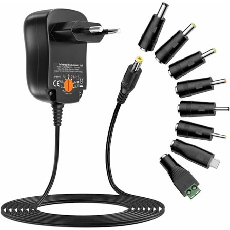 Universal AC til DC strømforsyning 3V 4.5V 5V 6V 7.5V 9V 12V 1A Switcher Strømforsyning Transformer med 8 DC-kontakter for husholdningsapparater, 100