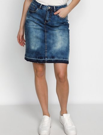 Cream Patched Denim Skirt - Blue - 42