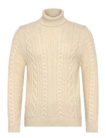 Superdry Jacob Cable Roll Neck Jumper - Cream - L