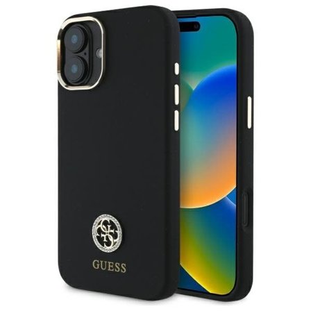 Guess Silikoni Logo Strass 4G Kotelo iPhone 16 - musta