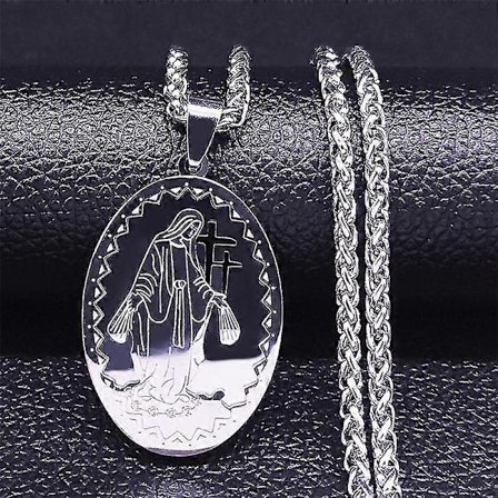 Hip Hop Vår Fru av Guadalupe Dubbellager Rostfritt Stål Hängsmycke Halsband Dam Herr Jungfru Maria Medalj Smycken Collier Homme