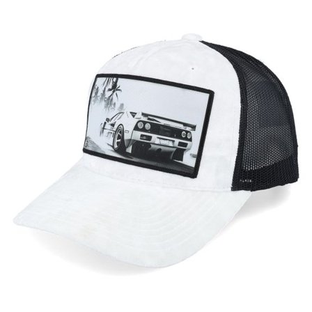 Calza Pennello - Vit trucker Keps - Sportscar White/Black A-frame Trucker @ Hatstore