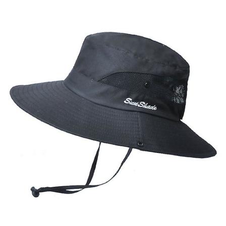 K106 Fiskerhat til mænd - Panama-stil, solhat, åndbar, beskyttende fiskerhat, hestehalehat, sommerhat, strandhat Black 56-58cm