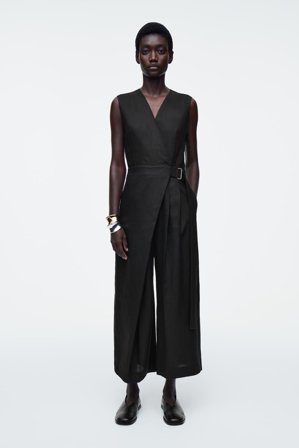 COS Women's Wrap Front Linen Jumpsuit Dress in Black
