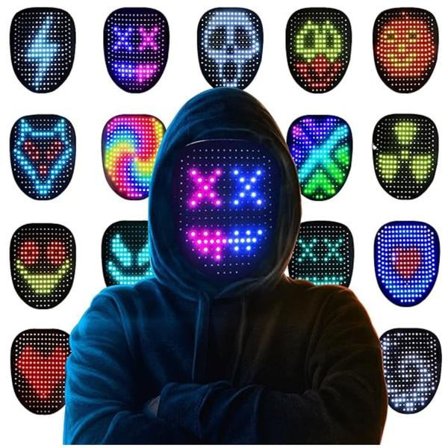 LED-maske Halloween-kostyme for barn og voksne, ansiktsforvandlende maske med lys og gestkontroll, kule leker