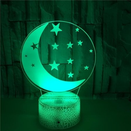 Måne 3D Nattlampe, 7 Farger som Endres med Berøring og Fjernkontroll