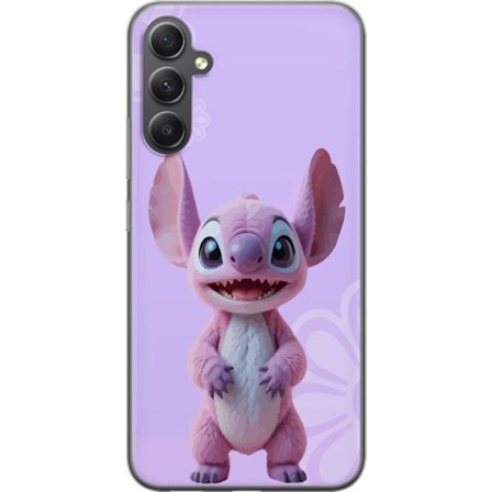 Kompatibelt Mobilskal till Samsung Samsung Galaxy A16 5G Pink Stitch kawaii motiv - söt rosa figur i tecknad stil med blommor, perfekt för fans av s