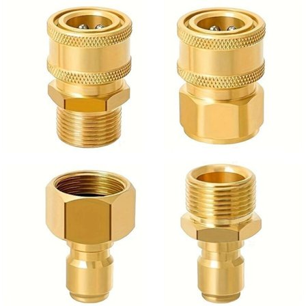 Hurtigkoblingssett for høytrykksspyler, 4 hurtigkoblinger for 14 mm M22 slange ved 3/8 tommer, høytrykks messing spyleradaptere