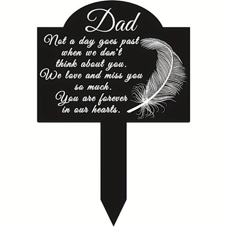 Mindeplade til far på kirkegården - Akrylplade med fjer