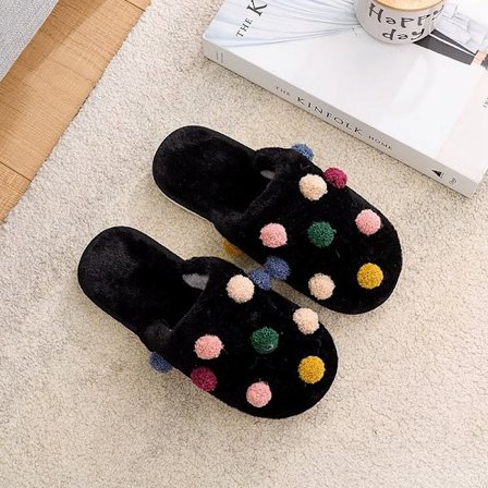 Mjuka fötter sovrum dam flickor utomhus kul mode lätta söta plysch halkfria bekväma varma tofflor 24,5 cm
