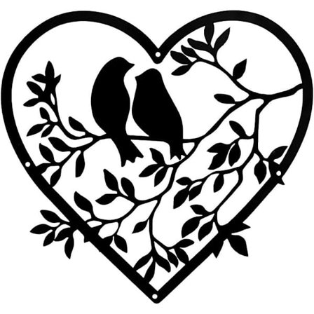 Metalliseinätaidekoriste, Rauta-Art Pyöreä Seinäriipus Lintusilhuetti Lintu Oksalla Taideteos