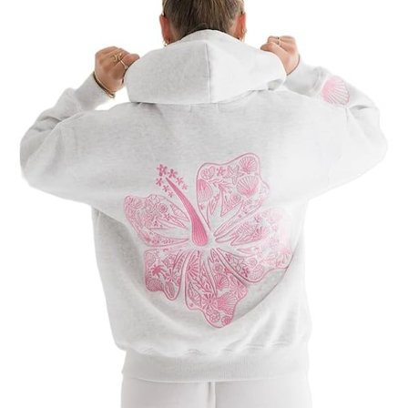 Big Red Palm Puff Langærmet Hættetrøje med Bogstavprint til Kvinder - Casual, Snørelukning, Preppy, Grafisk Hættetrøje til Teenagepiger