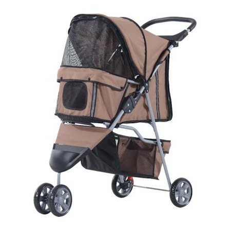 Rootz Dog Cart - Dog Buggy - Dog Trolley - Trolley Pet - Pet Travel Stroller - Puppy Jogger Carrier - Coffee Brown - 75x45x97 cm