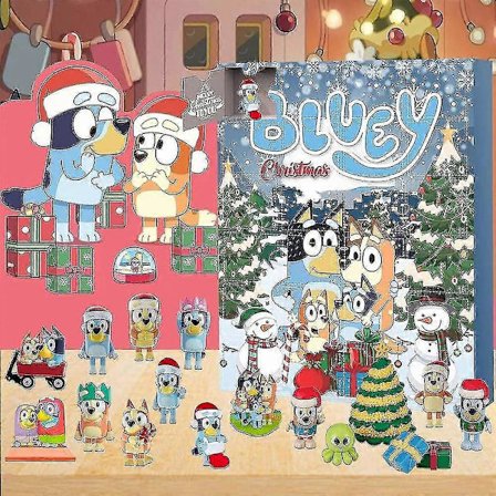 2025 Jule Bluey Adventskalender, Jule 24 Dages Nedtællingskalendere, 24 stk. Søde Tegneserie Bluey Hvalpefigurer Dukke Jule Strømpefyld Sjove Børn G