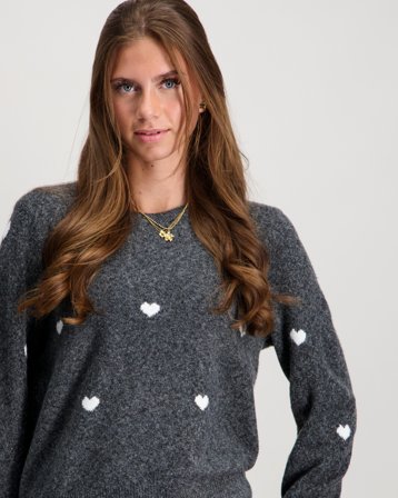 VERO MODA VMDOFFY INTARSIA LS O-NCK PULLOVER GIRL Szary Swetry Dziewczynki - Kids Brand Store