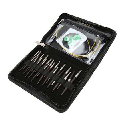 Rundt strikkepindesæt 3 til 6,5 mm udskifteligt træhåndtag rundpindesæt med PU-pose til håndværksprojekter