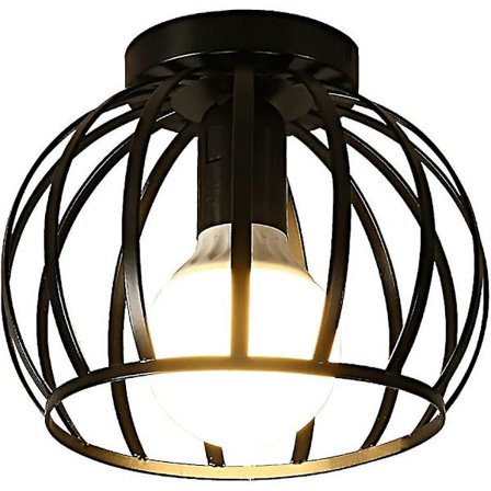Vintage Loftlampe, Sort Semi Flush Mount Loftlampe, Metalbur Loftlampeskærm Med E27 Beslag Til Stue Køkken Soveværelse Gang Co