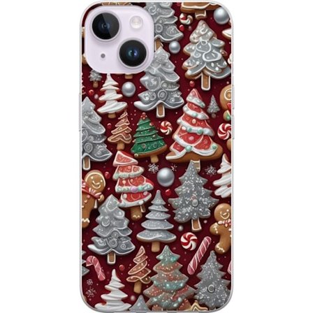 Kompatibelt Mobilskal till Apple Apple iPhone 15 Mysigt julmotiv med granar, godis och vinterfärger