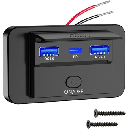 Linkstyle RV USB-uttak, Doble QC3.0 USB A & USB C-porter Ladeuttakspanel med På/Av-knapp for 12V/24V Bil Båt Marine Dual USB A+1USB C
