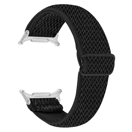 Samsung Galaxy Watch Ultra 47mm Nylon Klockarmband Justerbart Elastiskt Armband med Silver Kontakt - Svart