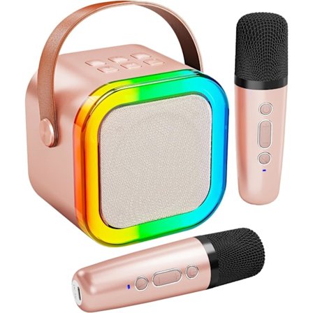 Karaokemaskin for barn og voksne, bærbar Bluetooth mini karaoke mikrofon sang høyttaler med 2 trådløse mikrofoner og