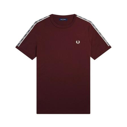 Fred Perry, Fred Perry Contrast Tape Ringer T-Shirt Oxblood/Gunmetal Rood, Heren, Maat:S,polyester