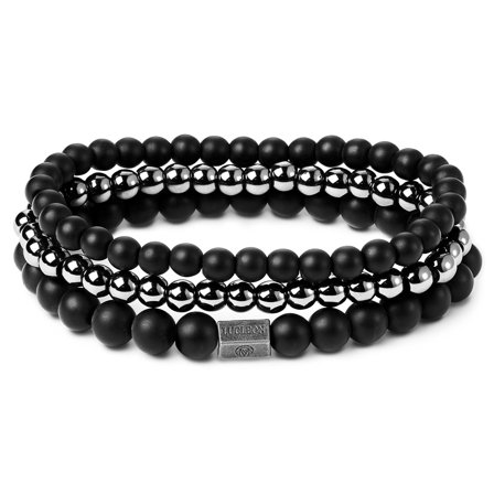 Matte Onyx and Hematite Bead Bracelet Set for Men - Beaded bracelets