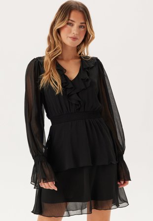 BUBBLEROOM - V-neck Frill L/S Chiffon Dress - 36