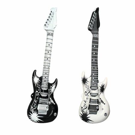 2x Vit Svart Uppblåsbar Gitarr Disco Blow Up Fancy Dress Party Prop Musical