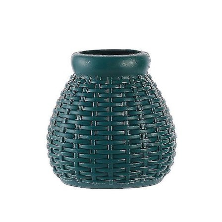 Plastik Vase, Beholder til Tørre og Våde Blomsterarrangementer, Imitation Rattan Vase (1 Styk, Mørkegrøn)