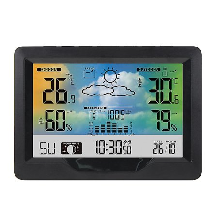 Färgväderstation Trådlös Medsensor,termometer Hygrometer,svart