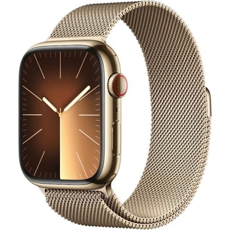 Apple Watch Series 9 GPS + Cellular - 45 mm - Guld stålfodral - Guld Milanese Loop Armband