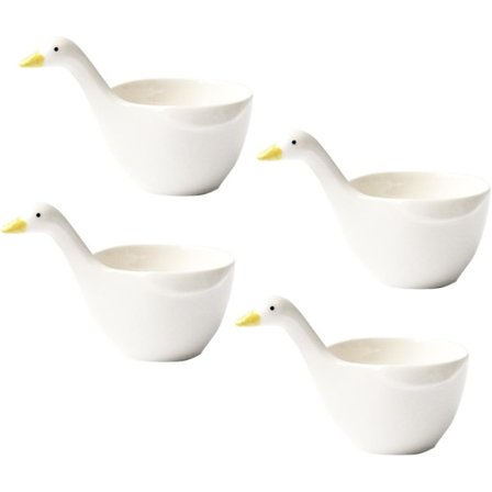 4 stk søte andeformede dessertskåler i keramikk/krydderboller/dippeskåler/ketchup-skål/teposeholdere