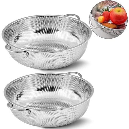 Mikrorei'itetty siivilä kahvalla, kestävä ja massiivinen ruostumattomasta teräksestä valmistettu siivilä, pastasiivilä, hedelmäsiivilä, 