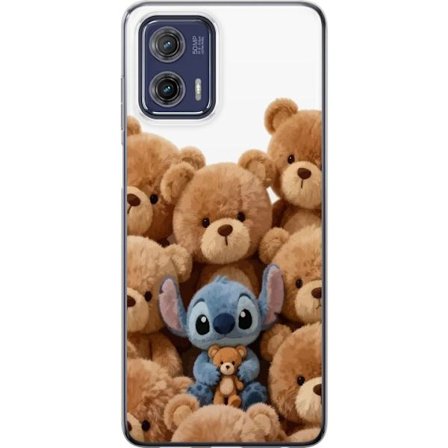 Kompatibel Mobilcover til Motorola Motorola Moto G73 Sød og sikker illustration med Stitch omgivet af bamser, der skaber en varm og legende følelse