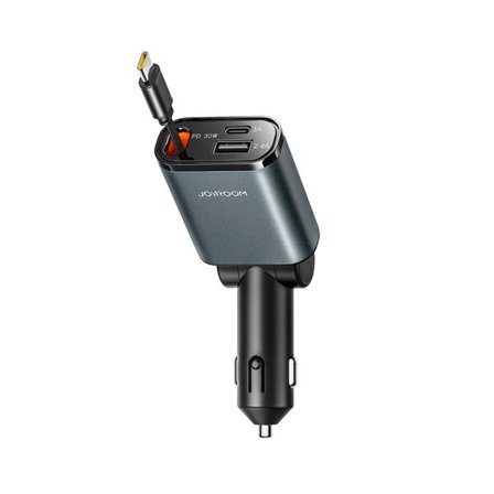 Joyroom 3-i-1-biloplader med 3A USB-C, 2,4A USB og udtrækkeligt USB-C-kabel