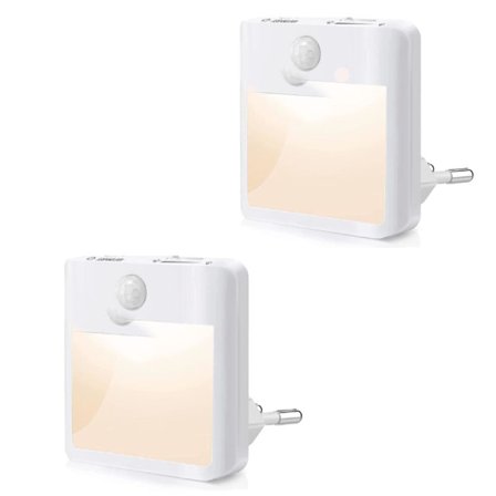 LED-nattlampe [2-pakning], Plug & Play Dimbar Stikkontakt Nattlampe med Bevegelses- og Lysdetektor, Varmhvit Nattlampe for Barn,A