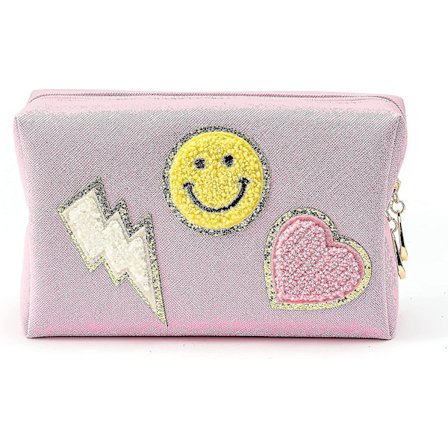 Preppy Patch Makeup Bag, Kosmetisk Resväska Toalettväska, Pu Läder Reskosmetika Väska För Kvinnor Tonårsflickor-26