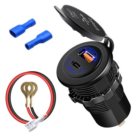 Lastebil Strømadapter for Nettbrett Smartphone 60WQC4.0 PD+A Port Lader Strømuttak Dobbel for QC Hurtiglading Socket Durab