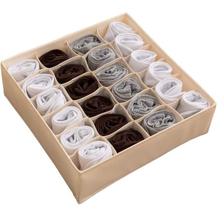 Hopfällbar tyglåda Organizer Divider, Förvaringslådor för garderob, Behållare för trosor, Underkläder, Slipsar, BH:ar, Strumpor, Lingerie (Beige-24 